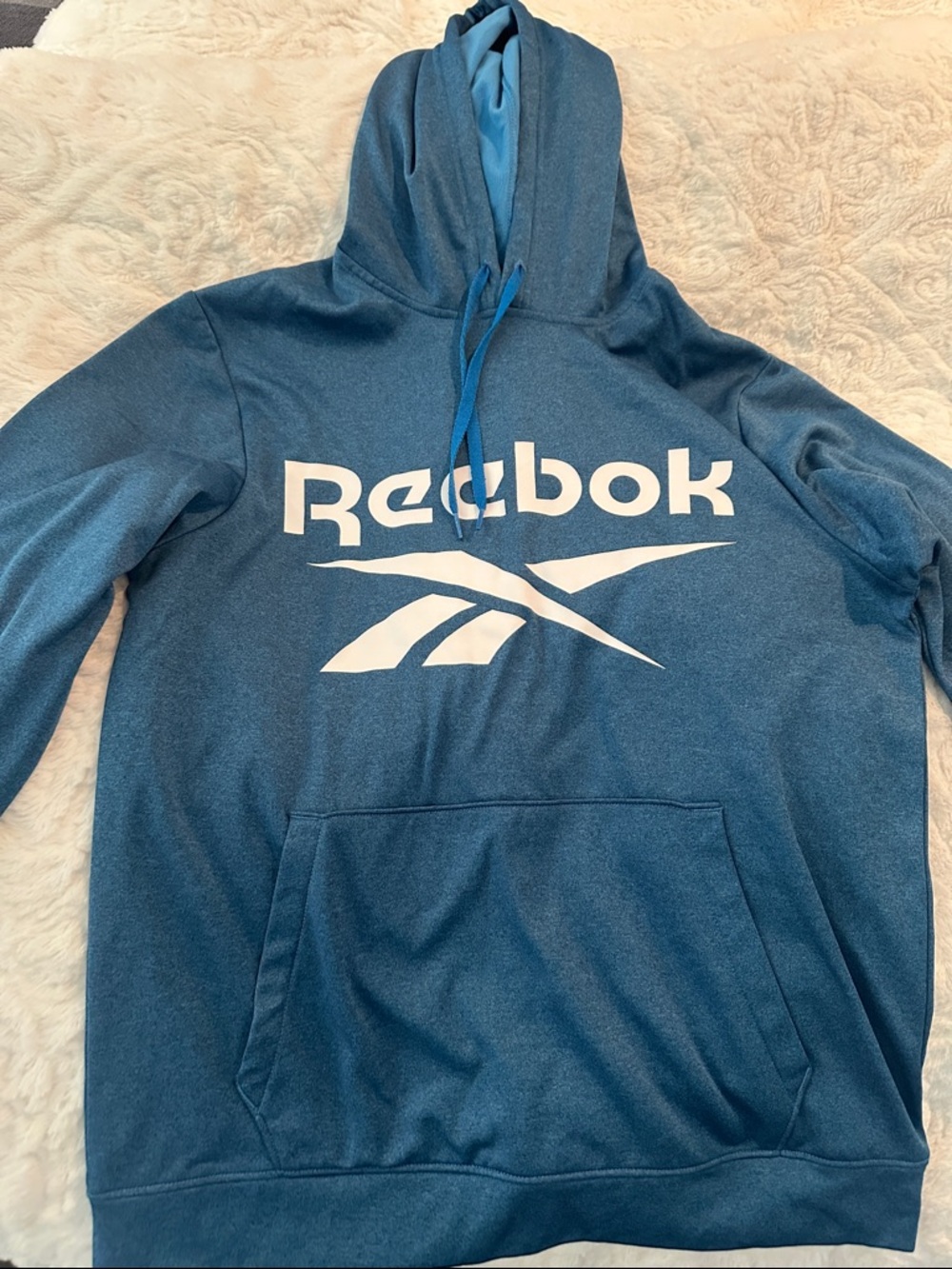 Reebok Teal Blue Logo Pullover Hoodie Medium